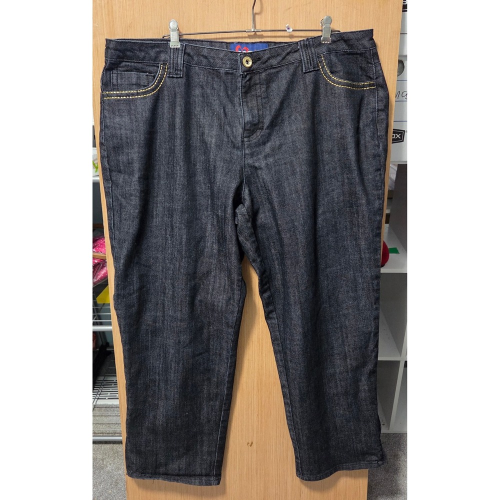 Awak‎ Jeans Womens 20W Dark Wash Denim Crop Pants Gold Stitching Zipper Ankles
